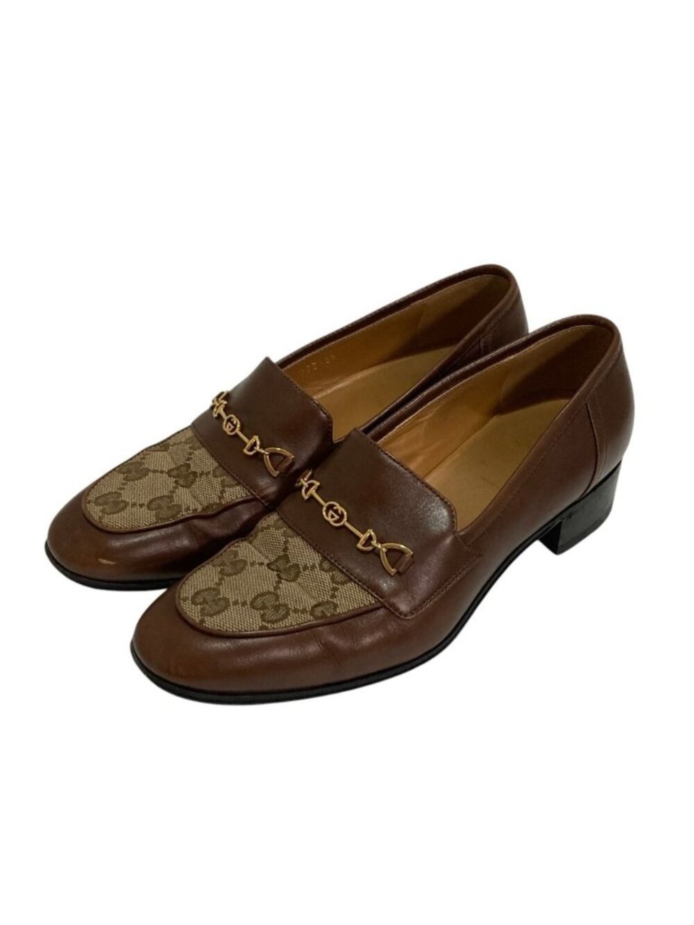Gucci GG Jacquard Horsebit Interlocking G Leather Loafers Shoes Brown